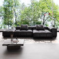 Designer minimalist modular genuine leather sofa - modern italian style villa - simple square corner black pixel sofa