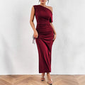 2024 european and american cross-border amazon sexy women's new one-shoulder bodycon ruched maxi dress