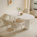 Creamy white rock slab dining table and chair set - modern minimalist semi-circular dining table for small spaces