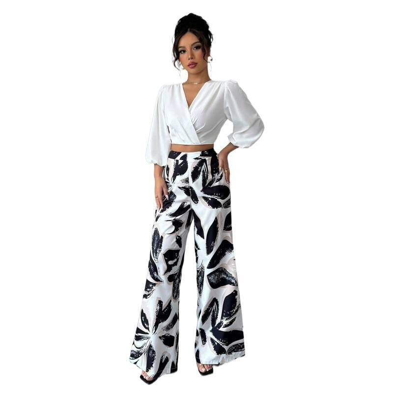 cross-border new women's fashion printed set, elegant two-piece outfit