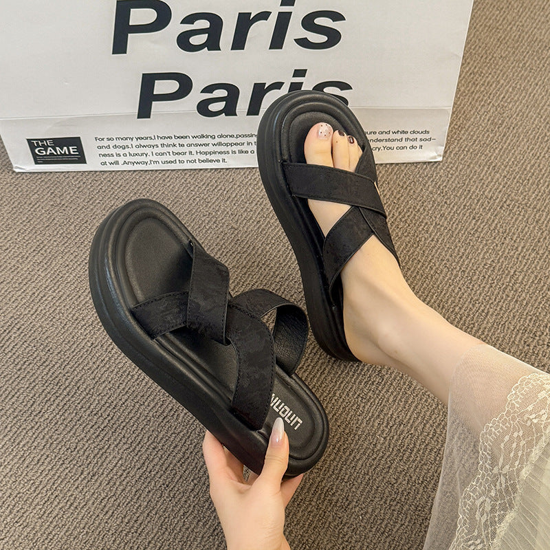Fashionthick sole slippers beach women's shoes summer skirt outwear exquisite new arrivalclassy sense platform shoes one-line slippers