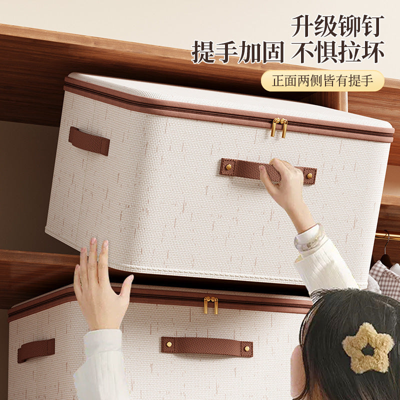 Cross-border new Tianshan cotton and linen storage box household bedroom zipper storage box clothes with lid storage box clothes