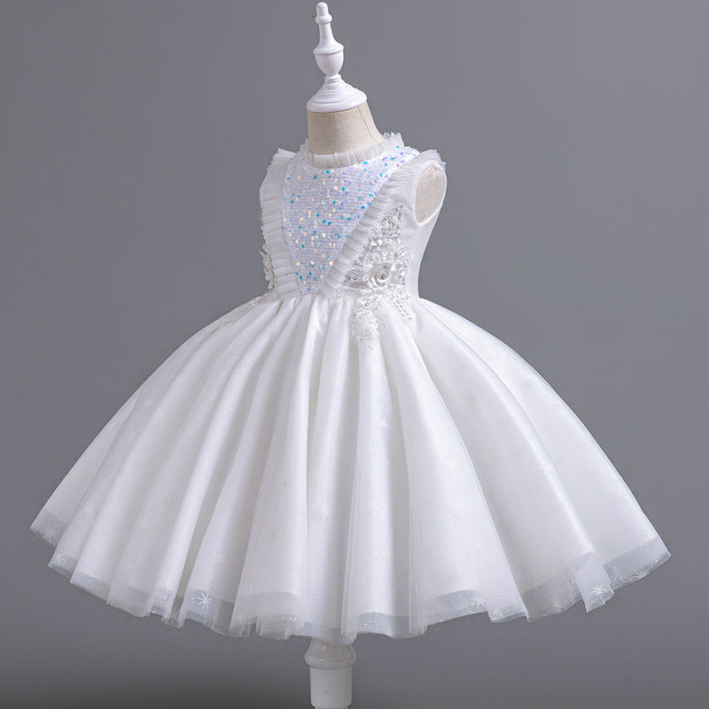 Children's fashionable european and american style mesh tutu dress - sleeveless flower girl dress for piano recitals and runway shows