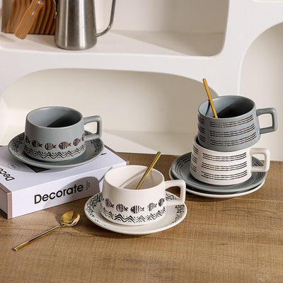 Vintage ceramic coffee cup and saucer set - afternoon tea cups, minimalist home decor, unique milk tea cups, exquisite and creative