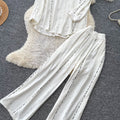 Lazy style pink cardigan wide-leg pants two-piece set female autum lazy feeling work clothingeasiest for matchfashionableelegantsuit