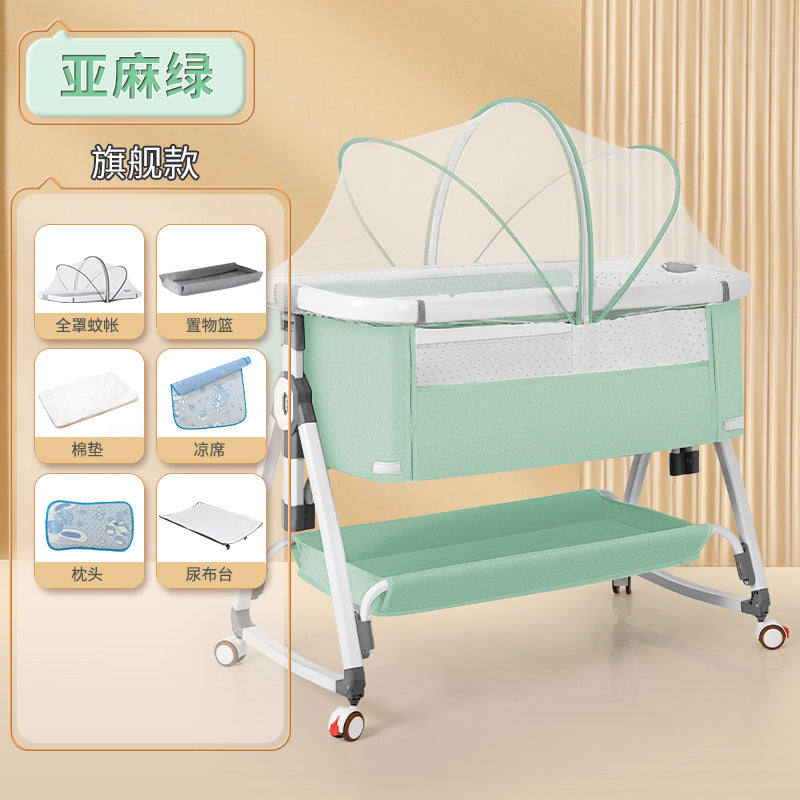 Aluminum alloy baby crib convertible to big bed, multifunctional portable folding children's bed, newborn baby bed, cradle