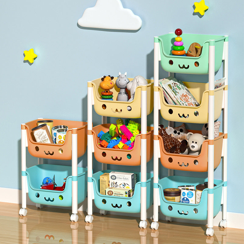 Mobile toy cart storage rack - multi-tier household organizer for books and sundries
