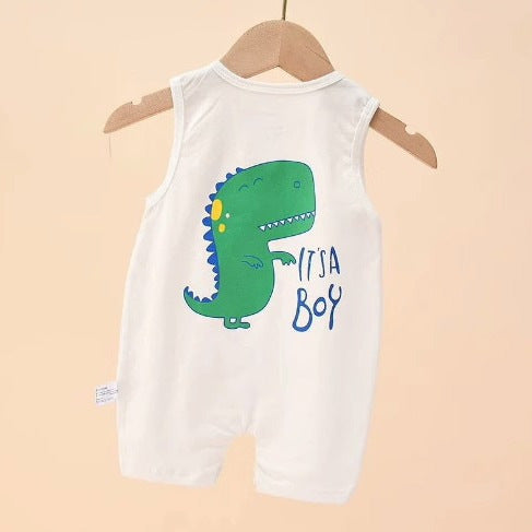 Baby boy summer thin cute cartoon wide shoulder jumpsuit infant sleeveless sports style outing trendy clothes