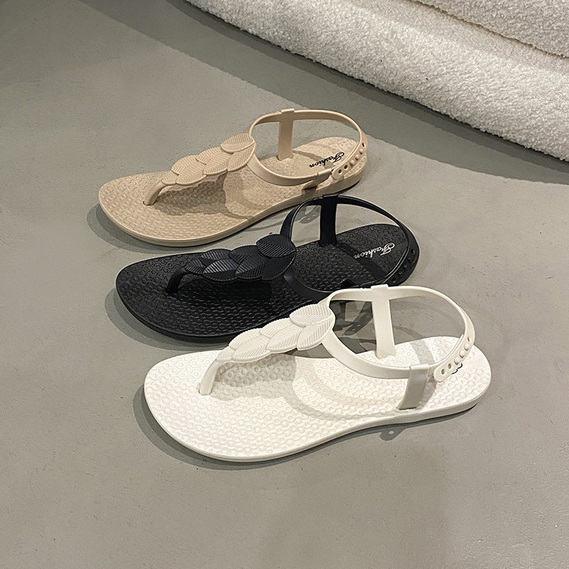new arrival women's summer outwear non-slip leaf flats beach one-piece flip-flop women's sandals