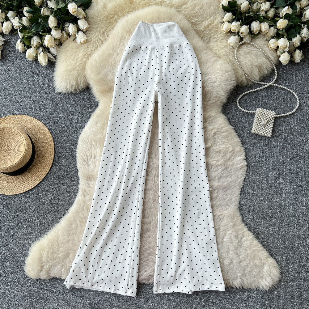 K-style high waist polka dot work clothing style casualstraight-leg pants women's summer lazy style elastic waist slimming lookelegantcasual pants