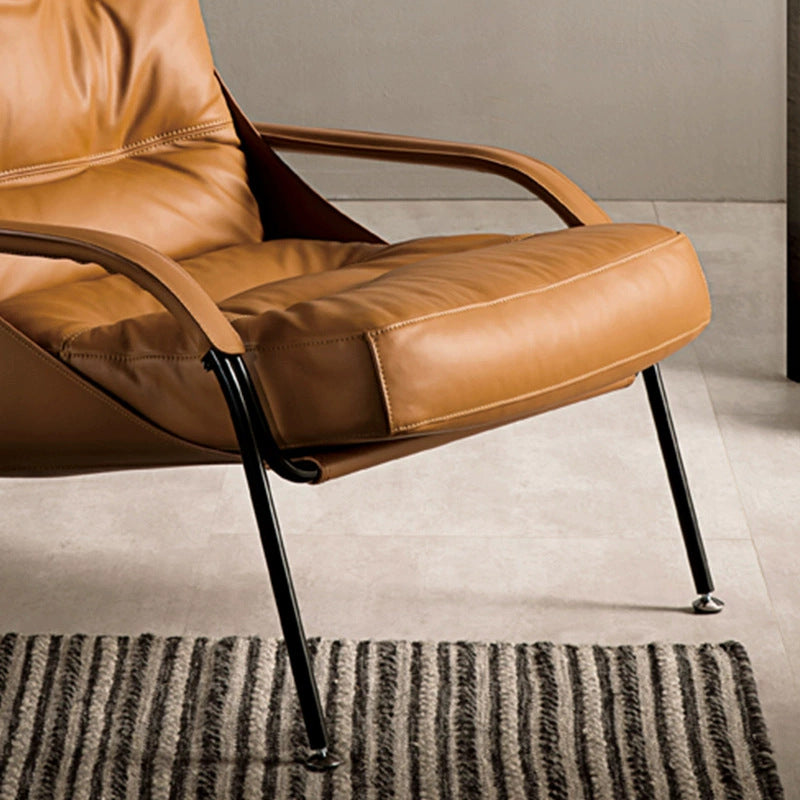 Italian light luxury leather single sofa chair, industrial style casual chair, orange living room designer single chair, negotiation chair