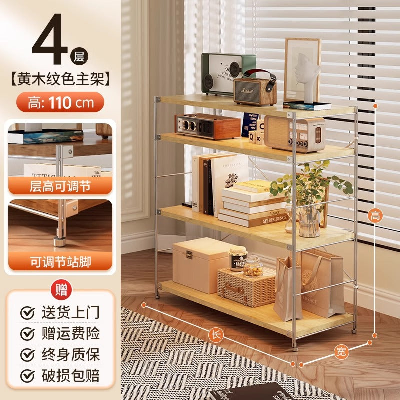 Wood style storage rack for homefloor-standing multi-layer storage rack sweeping robot washing machine under the air high stand