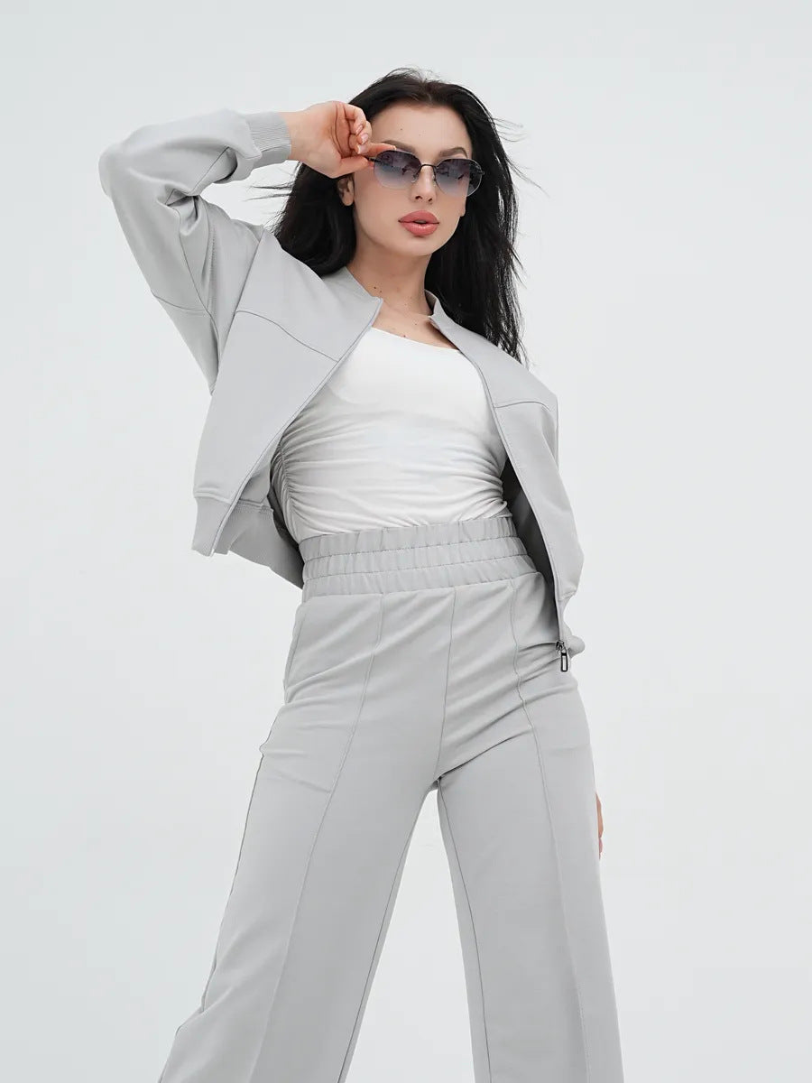 European and American casual suit American autumn and winter cardigan sports women's clothing fashion street style long-sleeved jacket trousers two-piece set