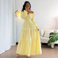 new spring european and american style elegant bubble sleeve long sleeve dress