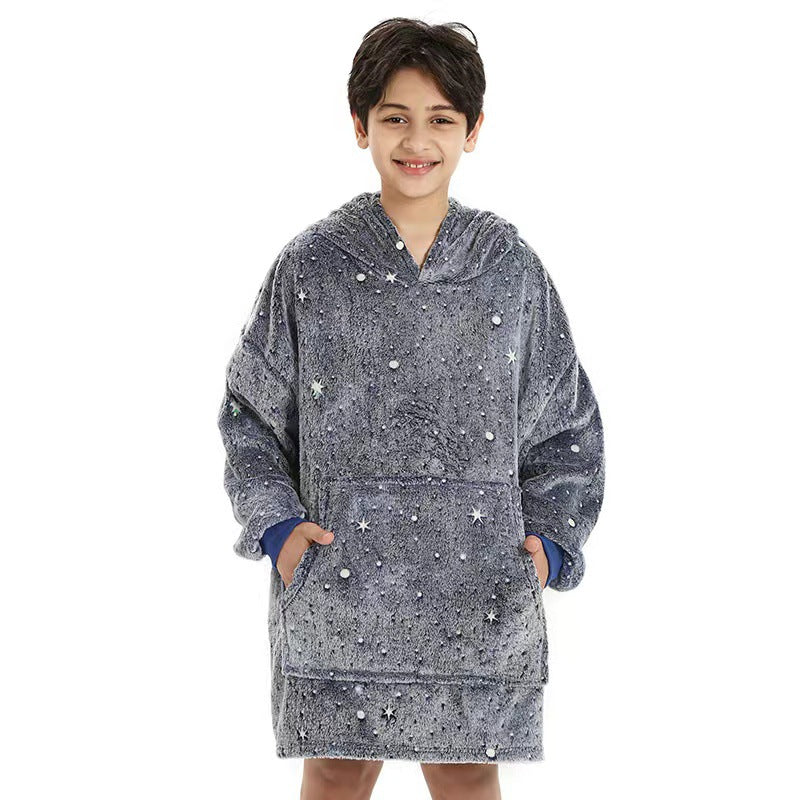 glow-in-the-dark pajamas, lazy person's light-up hooded pajamas, fluorescent robe, double-sided fleece warm loungewear