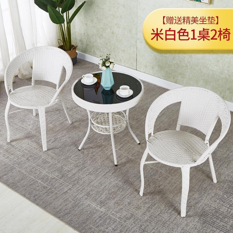 Simple balcony small tea table for home small apartment tea table living room rattan small coffee table table and chair combination glass round