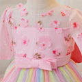 European and american new princess dress mesh print rainbow floral girl's wedding dress party baby's first birthday christening gown