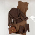 fashion  spring new women's two-piece set tie back suit + solid color skirt suit