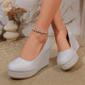 Export  new arrival round toe suede women's fashion flats sleeve wedge heel waterproof platform plus size high heels wholesale