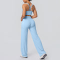 Sexy criss-cross back sports bra set with high-waisted straight-leg wide-leg yoga pants - quick-dry outerwear for running and fitness