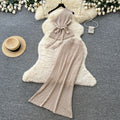 Vacation style knitting vest sleeveless high waist skirt women's summer silmslimming lookwork clothingeleganceeleganttwo-piece set