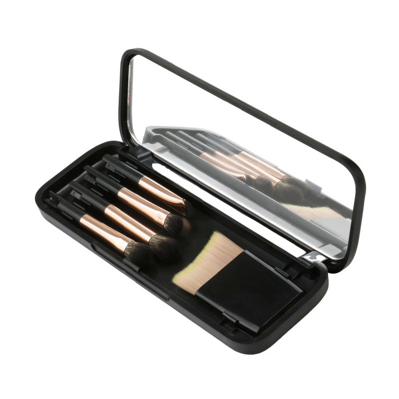 Portable 5-in-1 eye makeup brush organizer with interlocking dual-ended detail brushes for eyeshadow and makeup application
