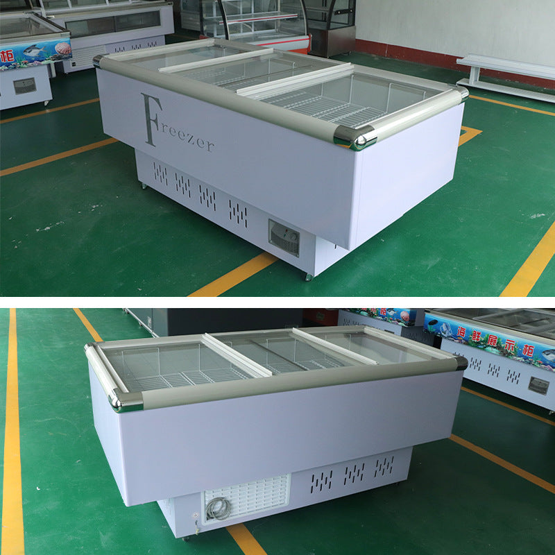 Horizontal flat island cabinet, supermarket vegetable refrigerated and fresh-keeping cabinet, meat and seafood refrigerated and freezer, flat display island cabinet
