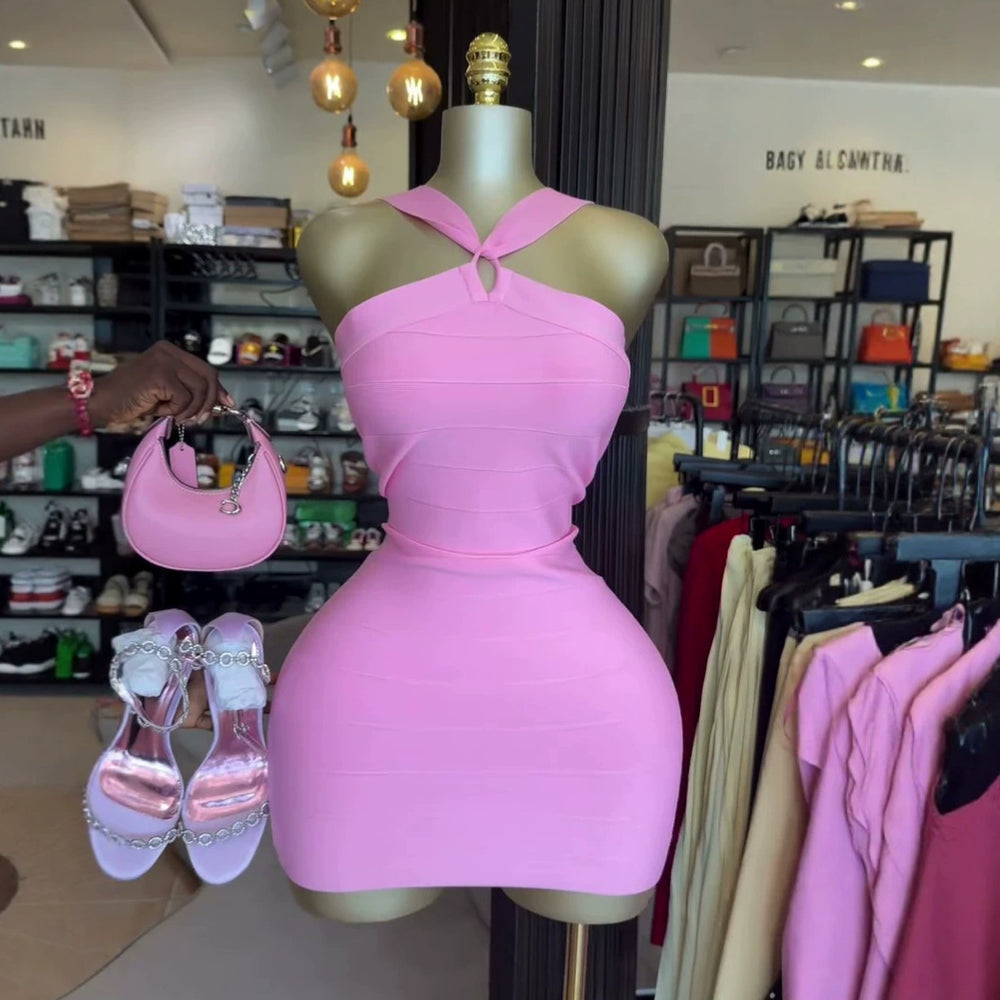 European and american cross-border women's fashion:  summer new arrivals - sexy and elegant halter neck bandeau bodycon backless slip dress