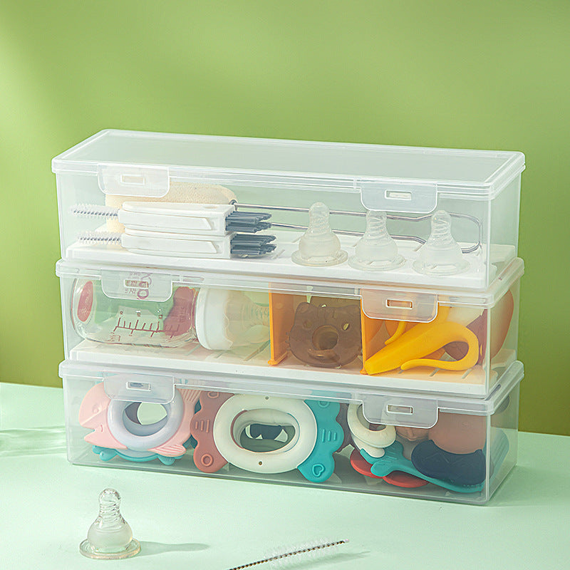 Plastic bottle pacifier grid storage box with lid dustproof desktop transparent molar stick baby toothpaste storage box