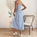 European and american style cross-border  spring french vacation new ruffled elegant floral print camisole dress for women