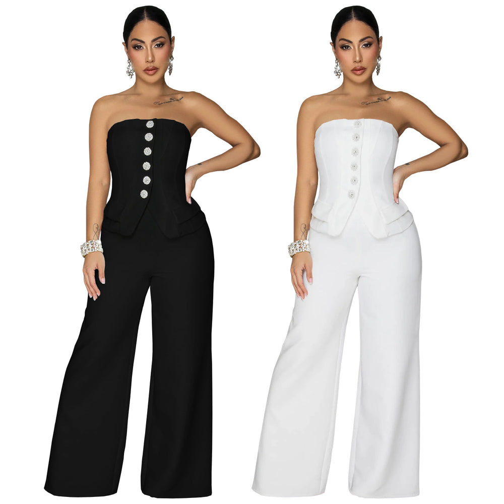 C7628 cross-border   fashion women's sexy bandeau backless casual wide-leg jumpsuit