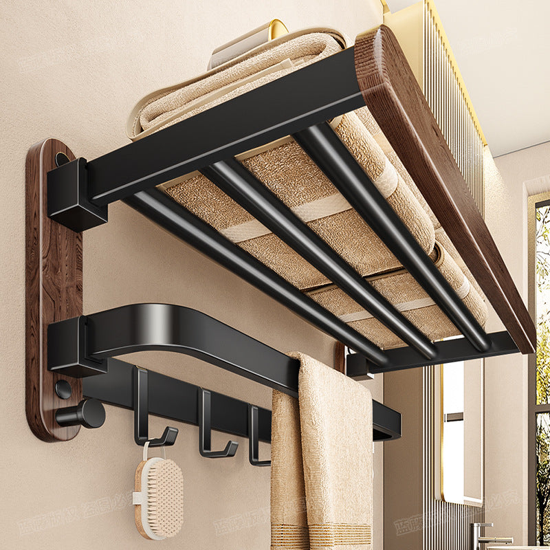 [Sample customization] Bathroom walnut bath towel rack, no punching, wall hanging, bathroom storage rack
