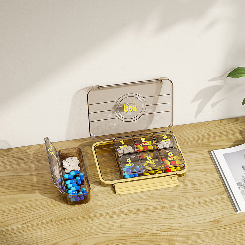 Portable and portable medicine box seven days a week, medicine dispenser,  new large font medicine reminder medicine box