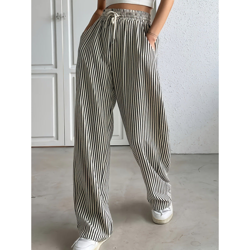 cross-border code new arrival  original women's drawstring stripesloosecasual pants