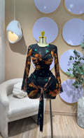 European and american cross-border women's fashion:  spring new arrival - long sleeve crew neck bandeau waist cincher ribbon detail bodycon mini dress