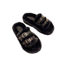Plus size fur slippers for women 2023new arrivalfashion belt buckle thick solestuffed home outwear cotton slippers wholesale