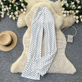 K-stylehigh waist polka dot lazy feeling strappystraight-leg pants for women  spring summer lazy styleslimming lookelegantcasual pants