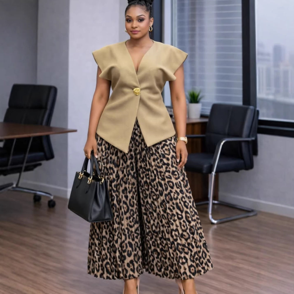 European and american cross-border women's fashion:  summer new arrival - elegant solid color asymmetrical vest top and pleated wide-leg pants set