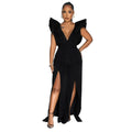 C6805 cross-border   fashion women's solid color sexy v-neck ruched long pants jumpsuit
