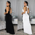 C7599 cross-border   fashion women's sexy backless halter deep v solid color dress