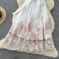 French romantic style heavy lace print dress - women's summer short sleeve high-end slimming waist vacation dress