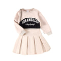 Children's clothing apricot sweatshirt+losangeles vest+pleated skirt new arrival cross-border