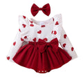 fashion baby girl sweet style red heart print flutter sleeve top with bowknot tutu skirt and hair tie set