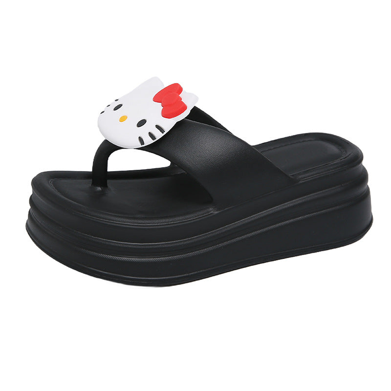 Cute hello kitty flip-flops for women, new thick-soled platform wedge sandals, women's summer slippers, height-increasing shoes
