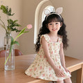 Kids suspender lacedress cake skirt summer thin cotton silk skirt little girl flying sleeve style floral skirt
