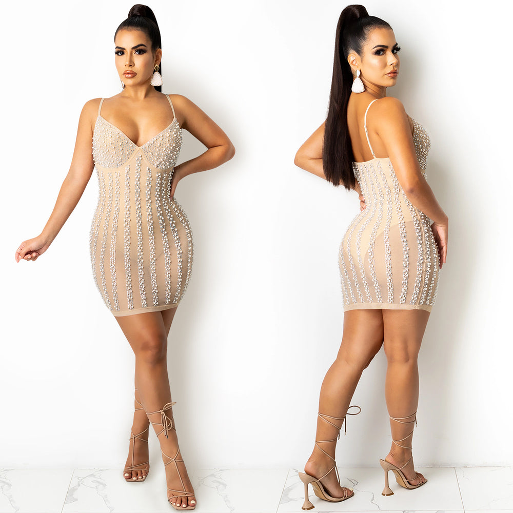 X5238   fashion european and american summer new nightclub style hot diamond suspender see-through women's dress