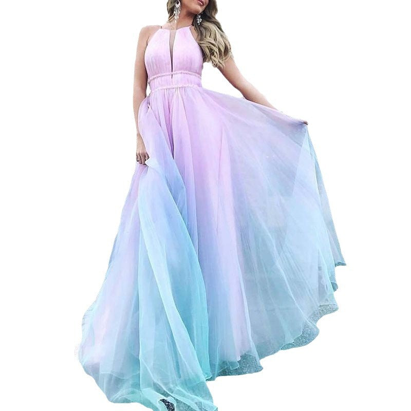 summer new arrivals: european and american style printed sexy dress - gradient sleeveless deep v maxi dress