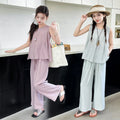 Girls' summer outfit : trendy and stylish kids' tank top and loose-fit casual pants set - sleeveless summer wear for older girls