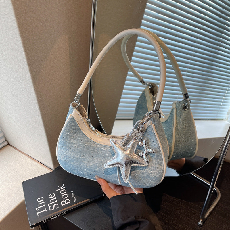 Foreign trade denim bag women's summer 2025 new fashion niche messenger bag high-end single shoulder underarm dumpling bag