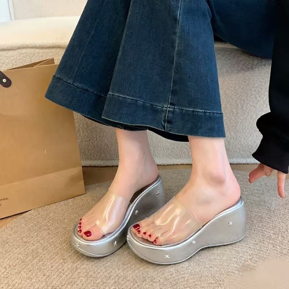 8cm thick sole wedge sandals women's outwearsummernew arrival high heels women's beach platform bottomeva breathable sandals